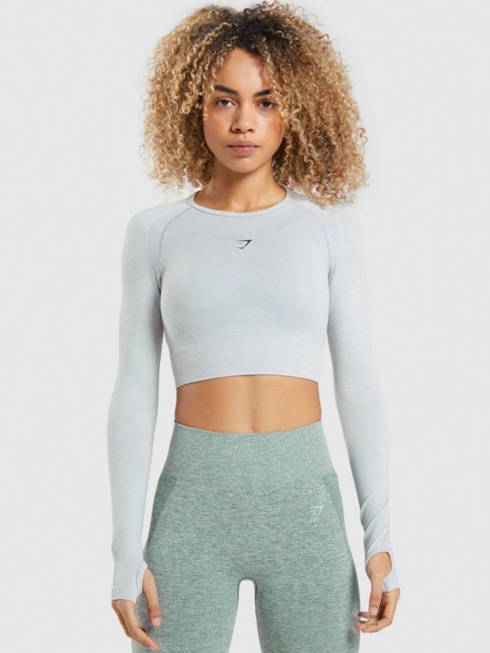 Gymshark Light Gray Seamless Long Sleeve Crop Top